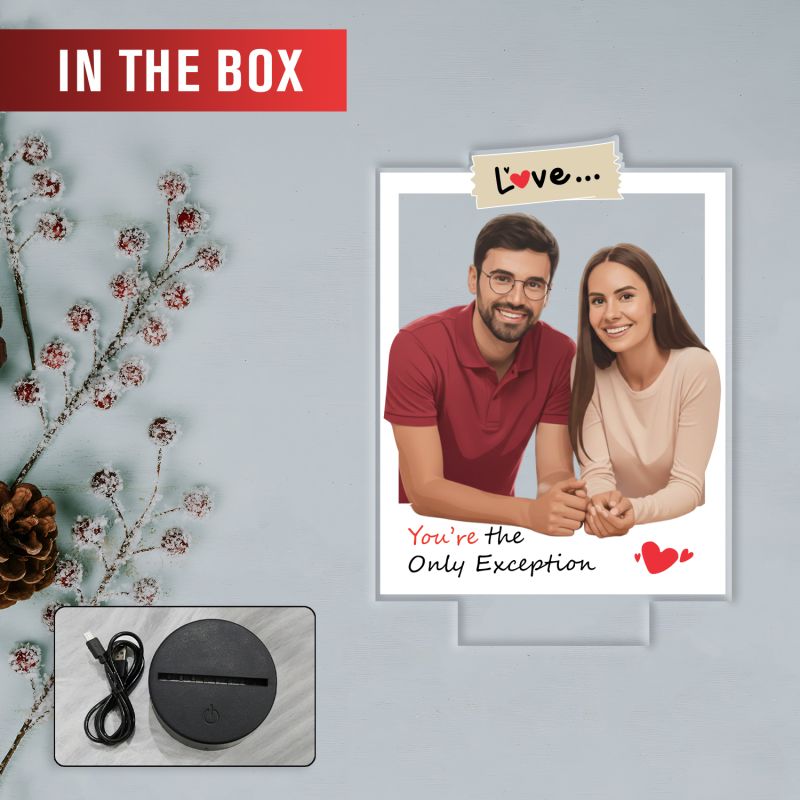 Personalized Photo LED Night Lamp with Love Quote Warm White Light with Black Base Valentines Day Gift for Husband Wife, Girlfriend Boyfriend